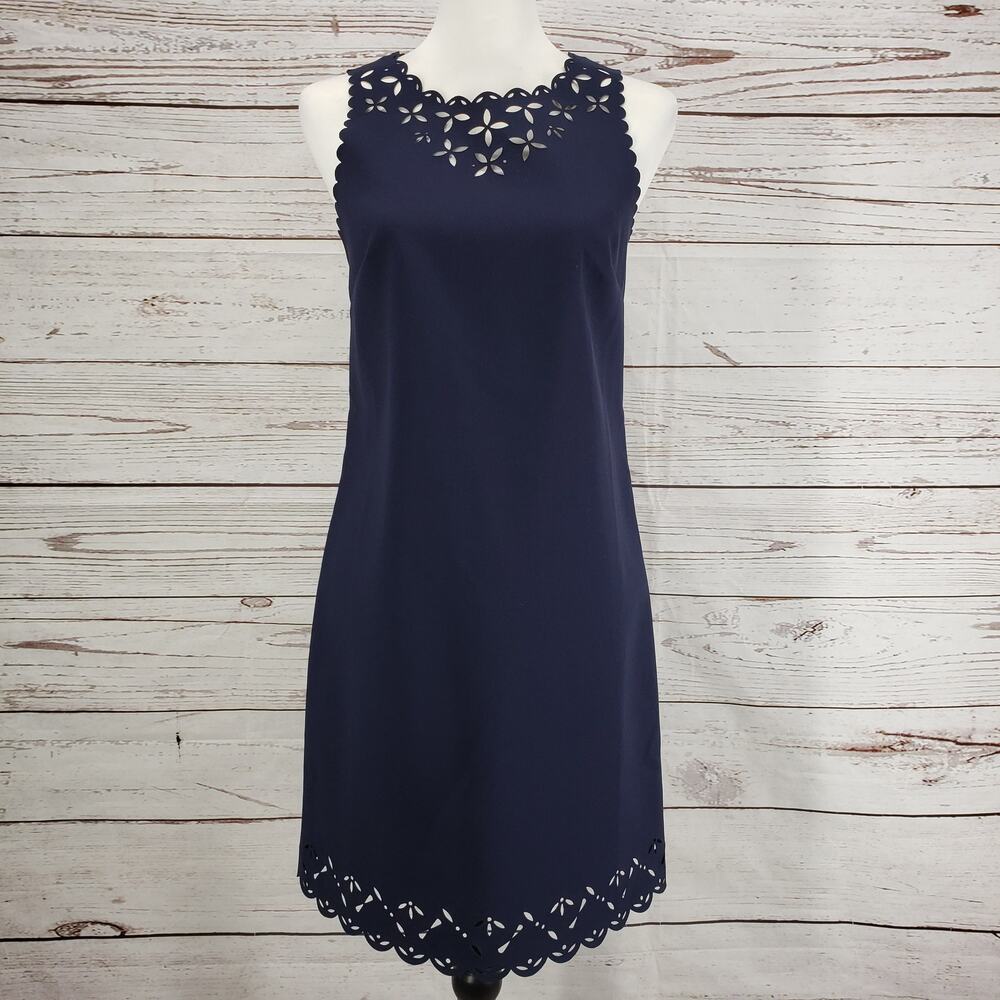 J.Crew Women's Blue Navy Eyelet Scallop Sleeveless Sheath Dress Size 2